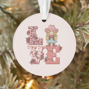 Country-Style "Love" met een Blonde Cowgirl Ornament