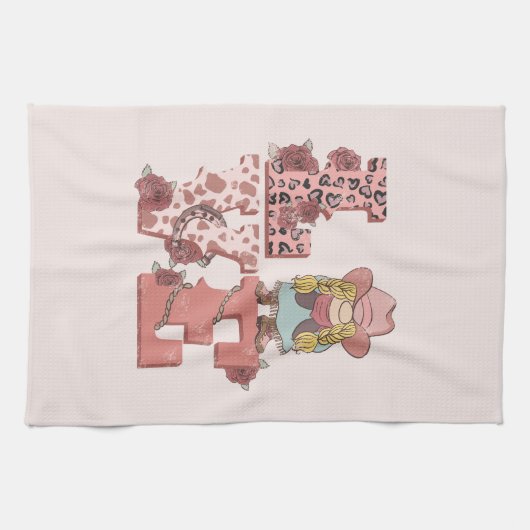  Country-Style "Love" met een Blonde Cowgirl Theedoek (Horizontaal)