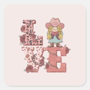 Country-Style "Love" met een Blonde Cowgirl Vierkante Sticker