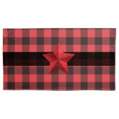 Country Style Red & Black Buffalo Plaid Red Star Kussensloop (Voorkant-Links)
