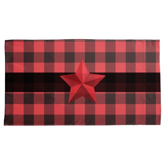 Country Style Red & Black Buffalo Plaid Red Star Kussensloop (Voorkant-Rechts)