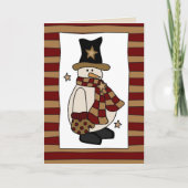 Country Style Sneeuwman in zwart Pet Kerst Kaart (Voorkant)
