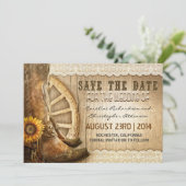 Country Style Zonnebloem kant Save the Date Nodigt (Staand voorkant)