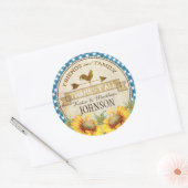 Country Sunflower Blue Gingham Check Dank u Ronde Sticker (Envelop)