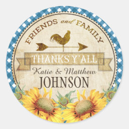 Country Sunflower Blue Gingham Check Dank u Ronde Sticker