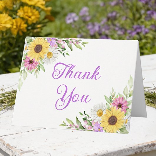 Country Sunflower Daisy Floral Wedding Thank You Bedankkaart