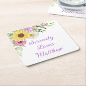 Country Sunflower Daisy Watercolor Floral Wedding Kartonnen Onderzetters (Schuin)