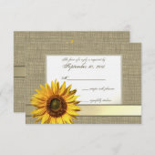 Country Sunflower en Burlap Look Reactie RSVP Kaartje (Voorkant / Achterkant)