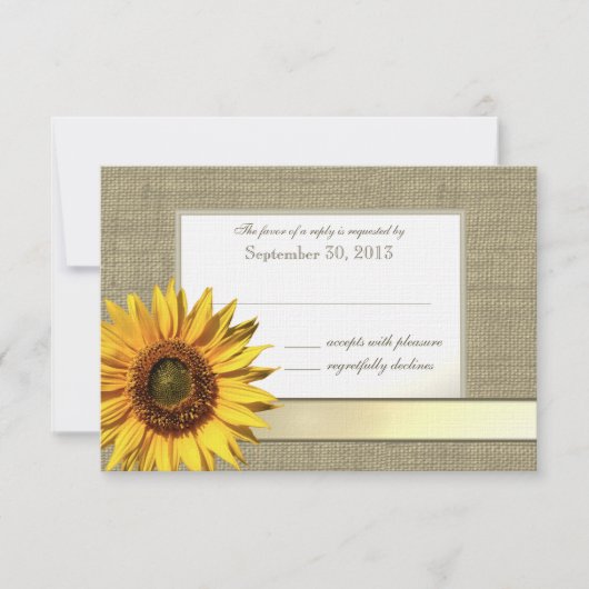 Country Sunflower en Burlap Look Reactie RSVP Kaartje (Voorkant)