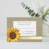 Country Sunflower en Burlap Look Reactie RSVP Kaartje (Staand voorkant)