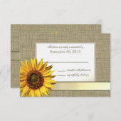 Country Sunflower en Burlap Look Reactie RSVP Kaartje (Voorkant / Achterkant)