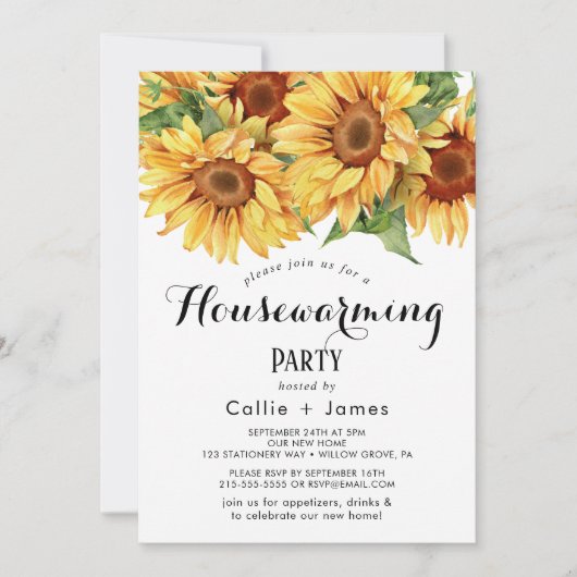 Country Sunflower Housewarming Uitnodiging (Voorkant)