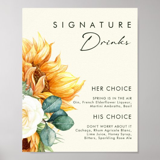 Country Sunflower | Lichtgele signaturedrankjes Poster (Voorkant)