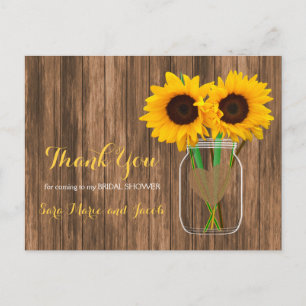 Country Sunflower Mason Jar - Dank je Briefkaart