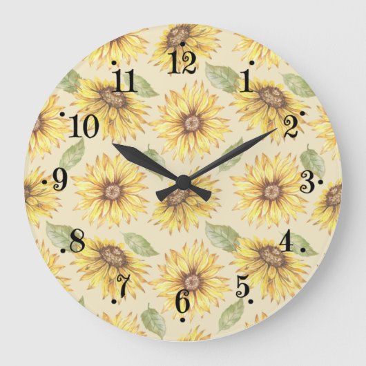 Country Sunflower Meadow Design Wall Clock Grote Klok (Voorkant)