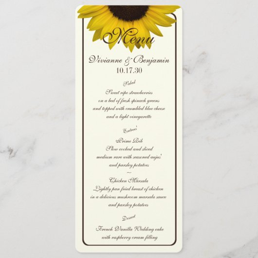 Country Sunflower Menu Card (Voorkant)