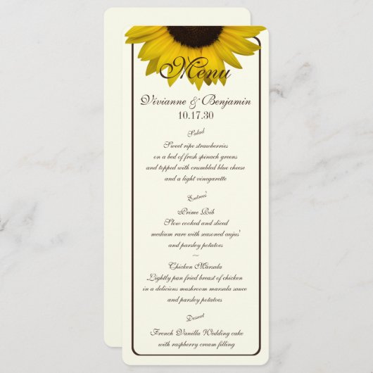 Country Sunflower Menu Card (Voorkant / Achterkant)