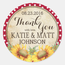 Country Sunflower Red Gingham Check Dank u Ronde Sticker