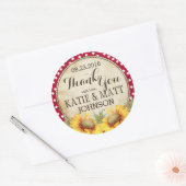 Country Sunflower Red Gingham Check Dank u Ronde Sticker (Envelop)