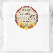 Country Sunflower Red Gingham Check Dank u Ronde Sticker (Tas)