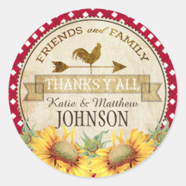 Country Sunflower Red Gingham Check Dank u Ronde Sticker