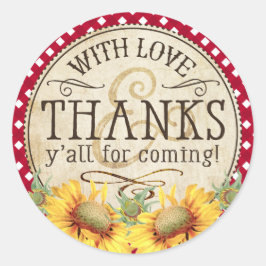 Country Sunflower Red Gingham Check Dank u Ronde Sticker