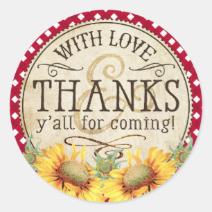 Country Sunflower Red Gingham Check Dank u Ronde Sticker
