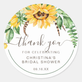 Country Sunflower Script Dank Je Bruidsdouche Ronde Sticker