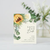 Country Sunflower Script | Geel sparen de Datum Uitnodiging Briefkaart (Staand voorkant)