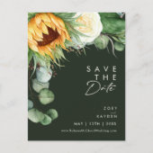 Country Sunflower Script | Groen sparen de Datum Uitnodiging Briefkaart (Voorkant)