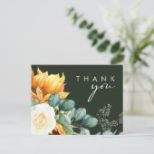 Country Sunflower Script | Groene bruiloft Dank u Briefkaart (Staand voorkant)