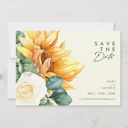 Country Sunflower Script | Horizontaal lichtgeel Save The Date (Voorkant)