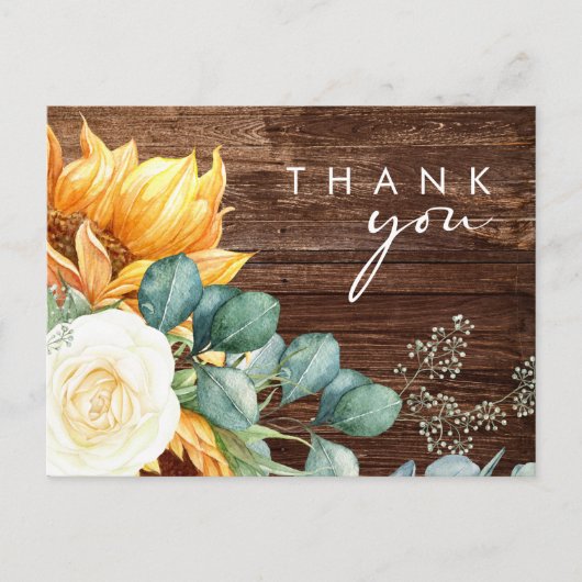 Country Sunflower Script | Hout Weddenschap Hartel Briefkaart (Voorkant)