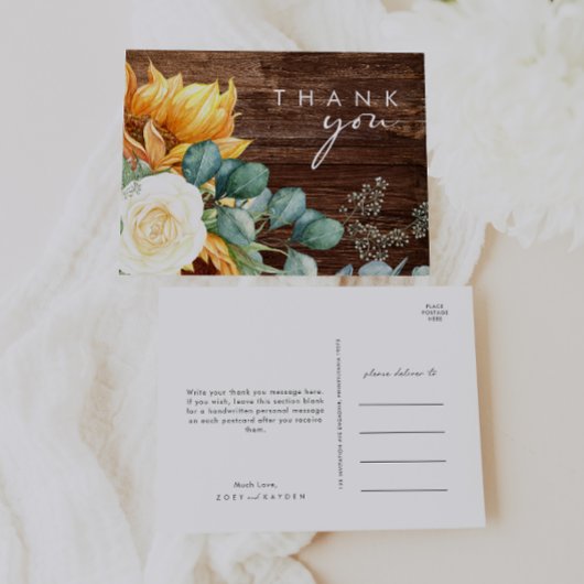 Country Sunflower Script | Hout Weddenschap Hartel Briefkaart