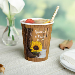 Country Sunflower Western Bruiloft Papieren Bekers