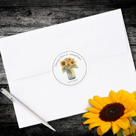 Country Sunflowers Bruiloft  Ronde Sticker