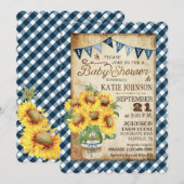 Country Sunflowers Gingham Check Boy Baby shower Kaart (Voorkant / Achterkant)