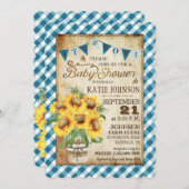 Country Sunflowers Gingham Check Boy Baby shower Kaart (Voorkant / Achterkant)