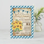 Country Sunflowers Gingham Check Boy Baby shower Kaart (Staand voorkant)