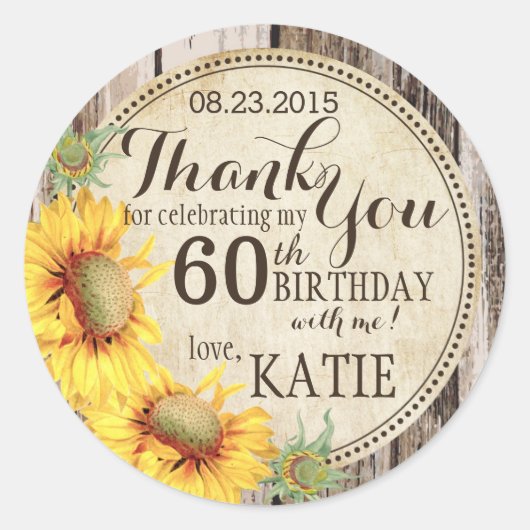 Country Sunflowers Rustic Wood Thank You Label (Voorkant)
