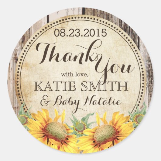 Country Sunflowers Rustic Wood Thank You Label (Voorkant)