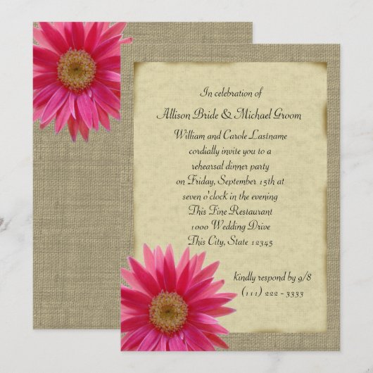 Country Sunshine Pink Daisy repetitie diner Kaart (Voorkant / Achterkant)