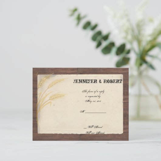 Country Tarwegras op perkament bruiloft RSVP Uitnodiging Briefkaart (Staand voorkant)