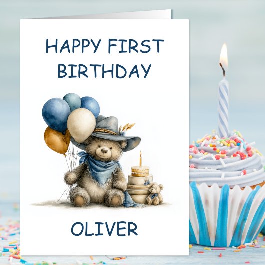 Country Teddy Bear 1st Birthday Kaart