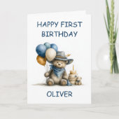 Country Teddy Bear 1st Birthday Kaart (Voorkant)