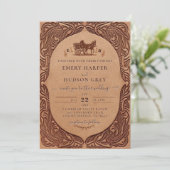 Country Tooled Leather Western Coach Chic Wedding Kaart (Staand voorkant)