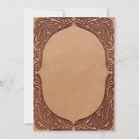 Country Tooled Leather Western Coach Chic Wedding Kaart (Achterkant)