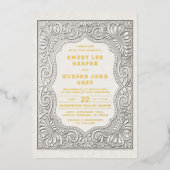 Country Tooled Leather Western Gold Rustic Wedding Folie Uitnodiging (Voorkant)