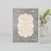 Country Tooled Leather Western Rugged Gold Wedding Folie Uitnodiging (Staand Voorkant)