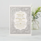 Country Tooled Leather Western Rustic Gold Wedding Kaart (Staand voorkant)